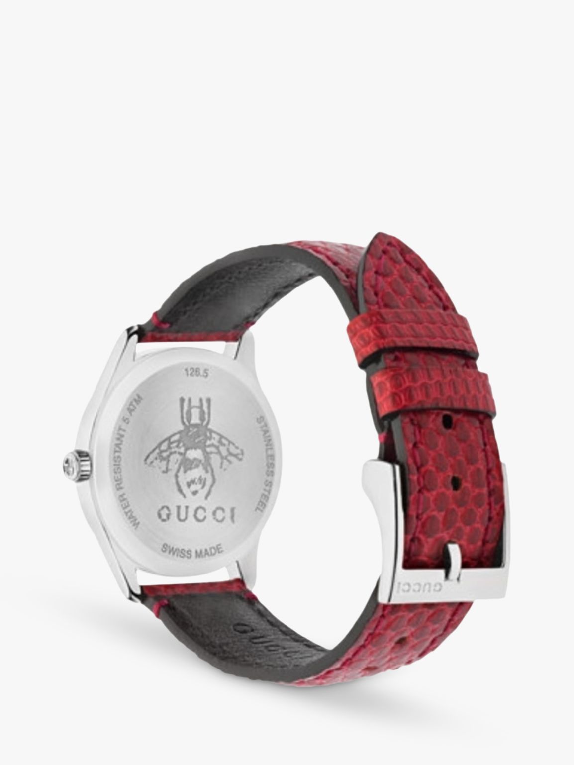 Gucci YA126584 Women's G-Timeless Date Leather Strap Watch, Red