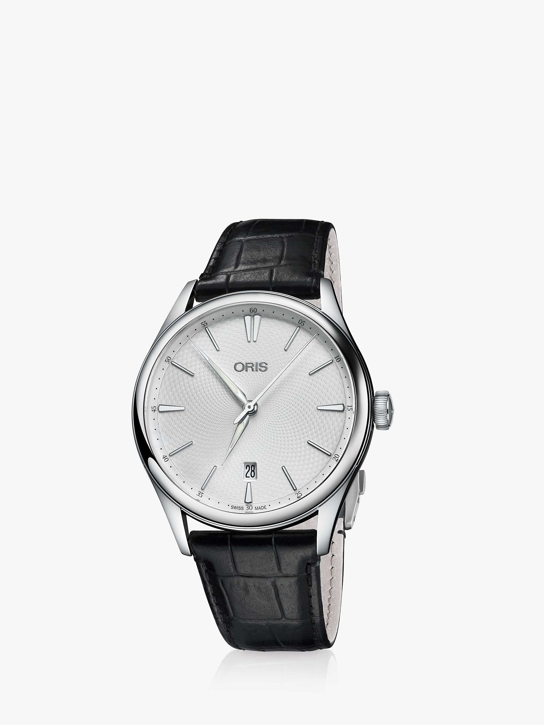 Buy Oris	01 733 7721 4051-07 5 21 64FC Men's Artelier Automatic Date Leather Strap Watch, Black/Silver Online at johnlewis.com