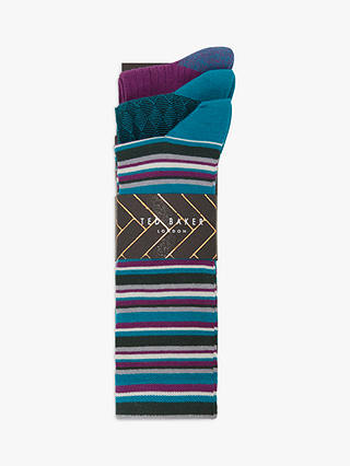 Ted Baker Cour Stripe Socks, Pack of 3, One Size, Multi