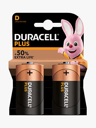Duracell Plus Power 1.5V Alkaline D Batteries, 2 packs of 2 (4 Battery) bundle