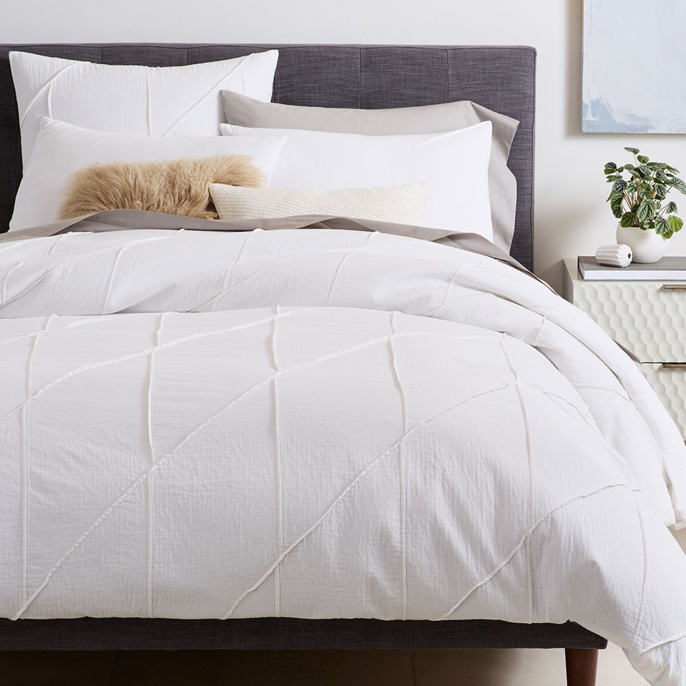 West Elm Organic Pleated Grid Bedding White At John Lewis Partners