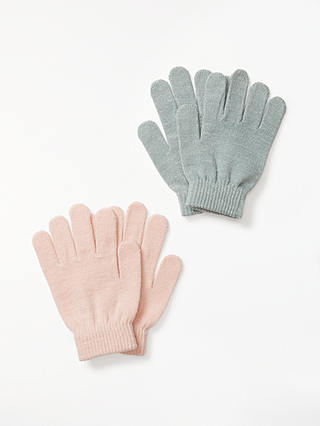 John Lewis & Partners Children's Glitter Knitted Gloves, 2 Pack, Pink/Grey