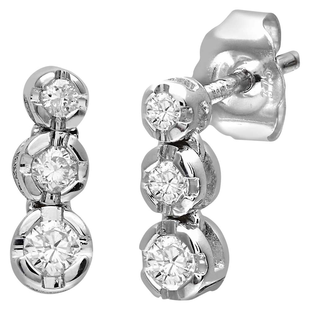 Buy Mogul 9ct White Gold Triple Diamond Stud Earrings, 0.15ct Online at johnlewis.com