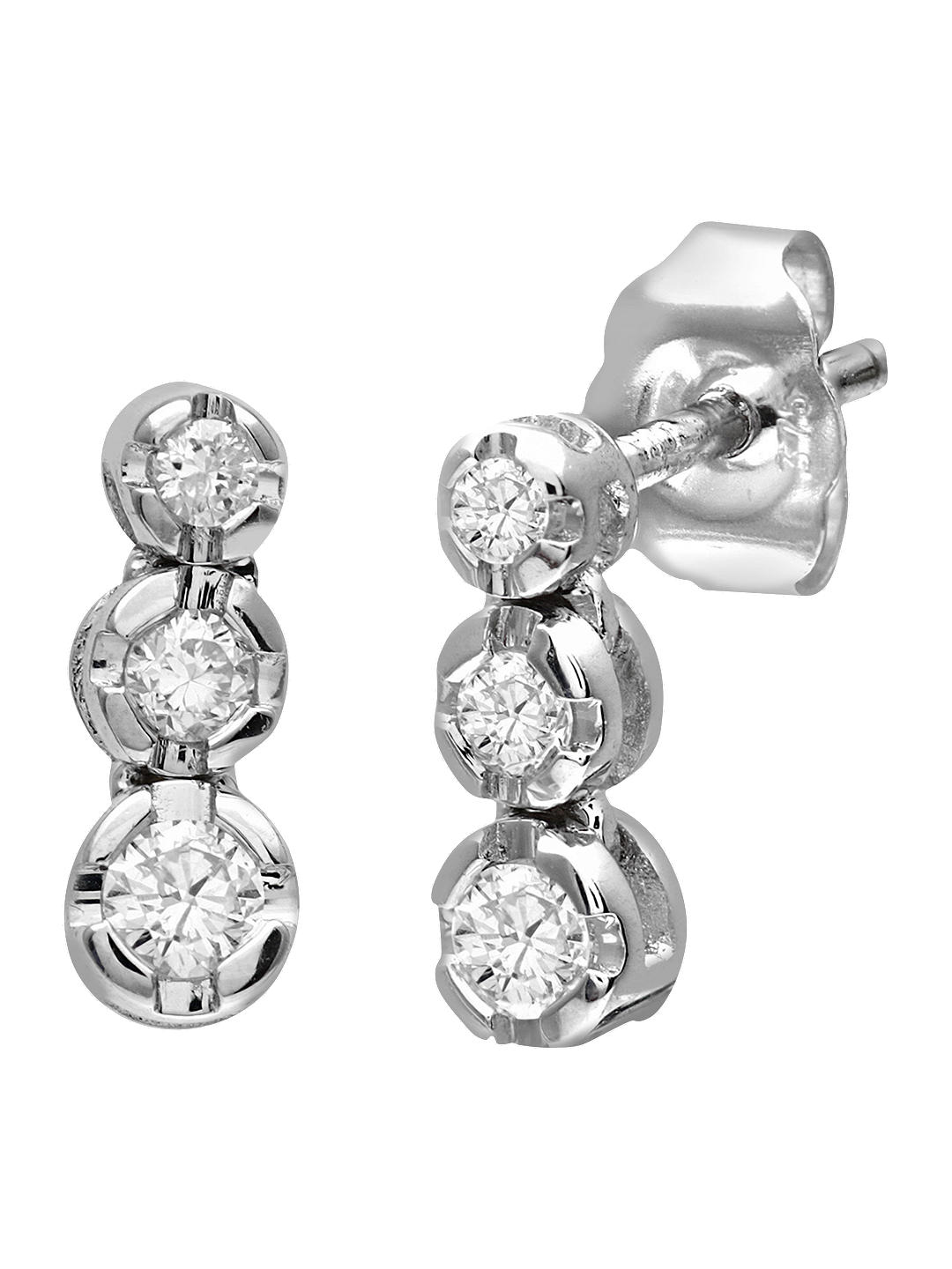 Mogul 9ct White Gold Triple Diamond Stud Earrings, 0.15ct