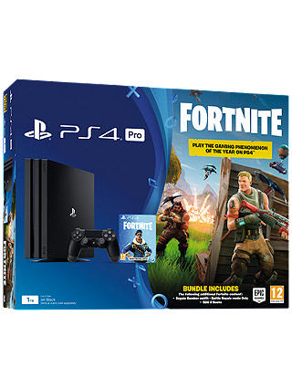 Sony PlayStation 4 Pro Console, 1TB, with DualShock 4 Controller, Jet Black and Fortnite Battle Royale Bundle