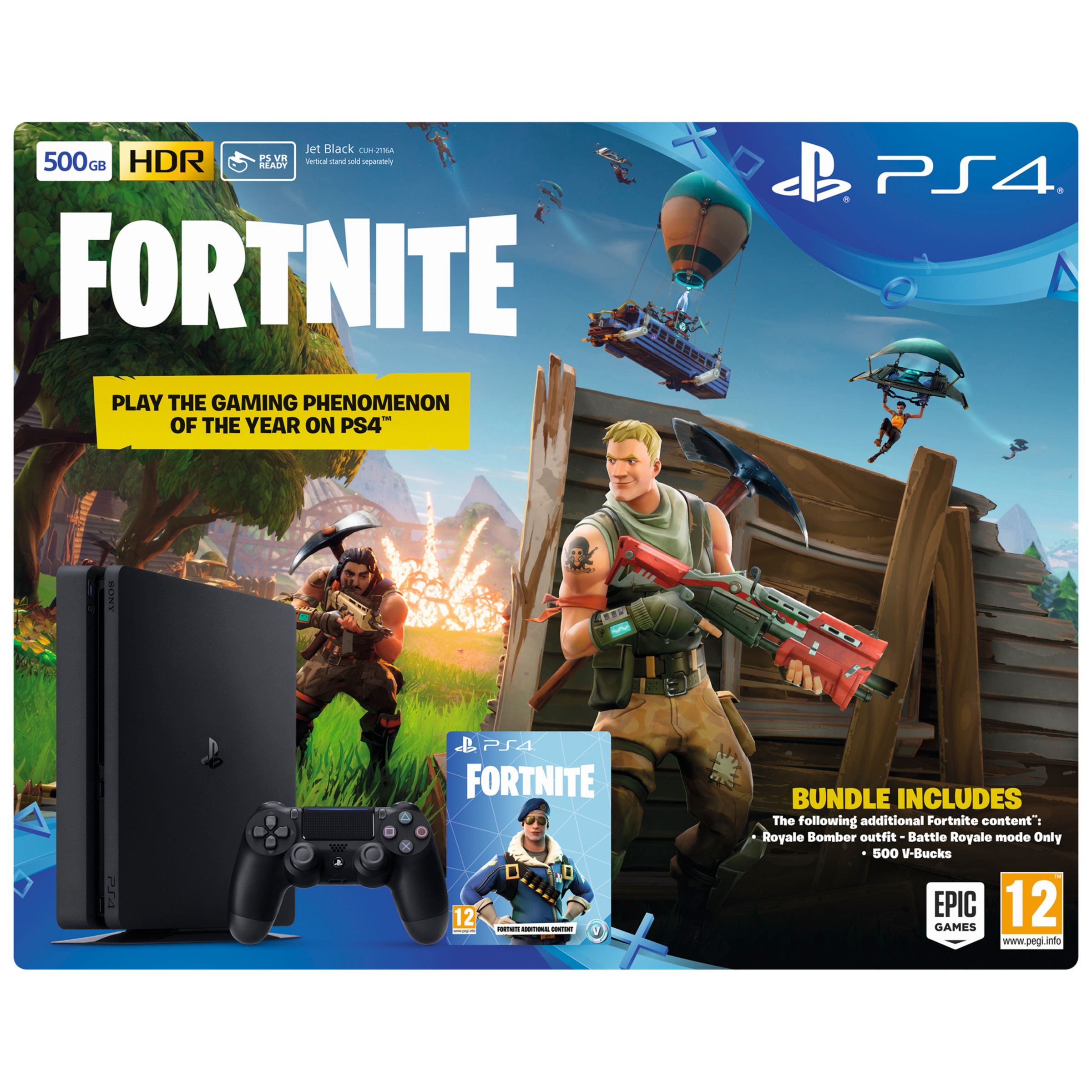 Sony Playstation 4 Slim Console With Dualshock 4 Controller 500!   gb - sony playstation 4 slim console with dualshock 4 controller 500gb jet black and fortnite battle royale bundle at john lewis partners