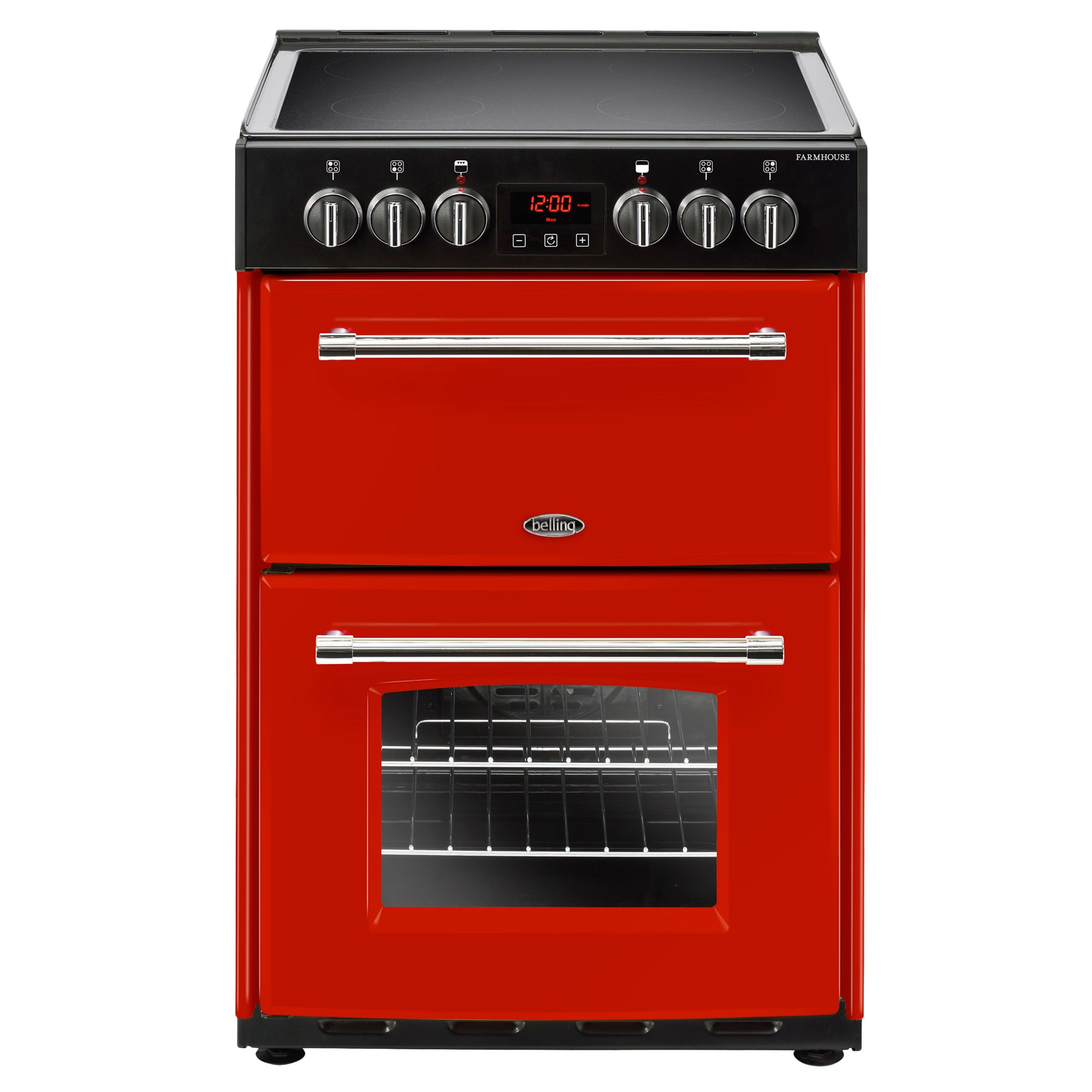 Belling Farmhouse 60E Electric Cooker with Ceramic Hob, 60cm Wide, Red