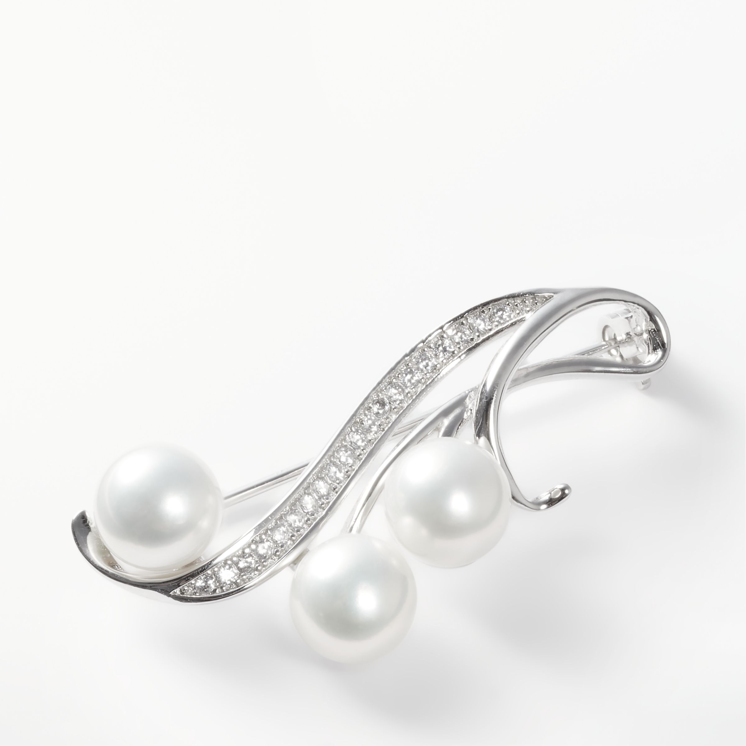 Lido Freshwater Pearl and Cubic Zirconia Swirl Brooch, Silver/White at ...