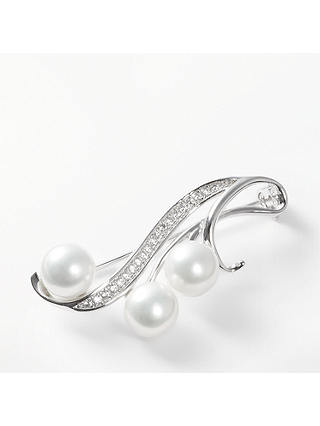 Lido Freshwater Pearl and Cubic Zirconia Swirl Brooch, Silver/White