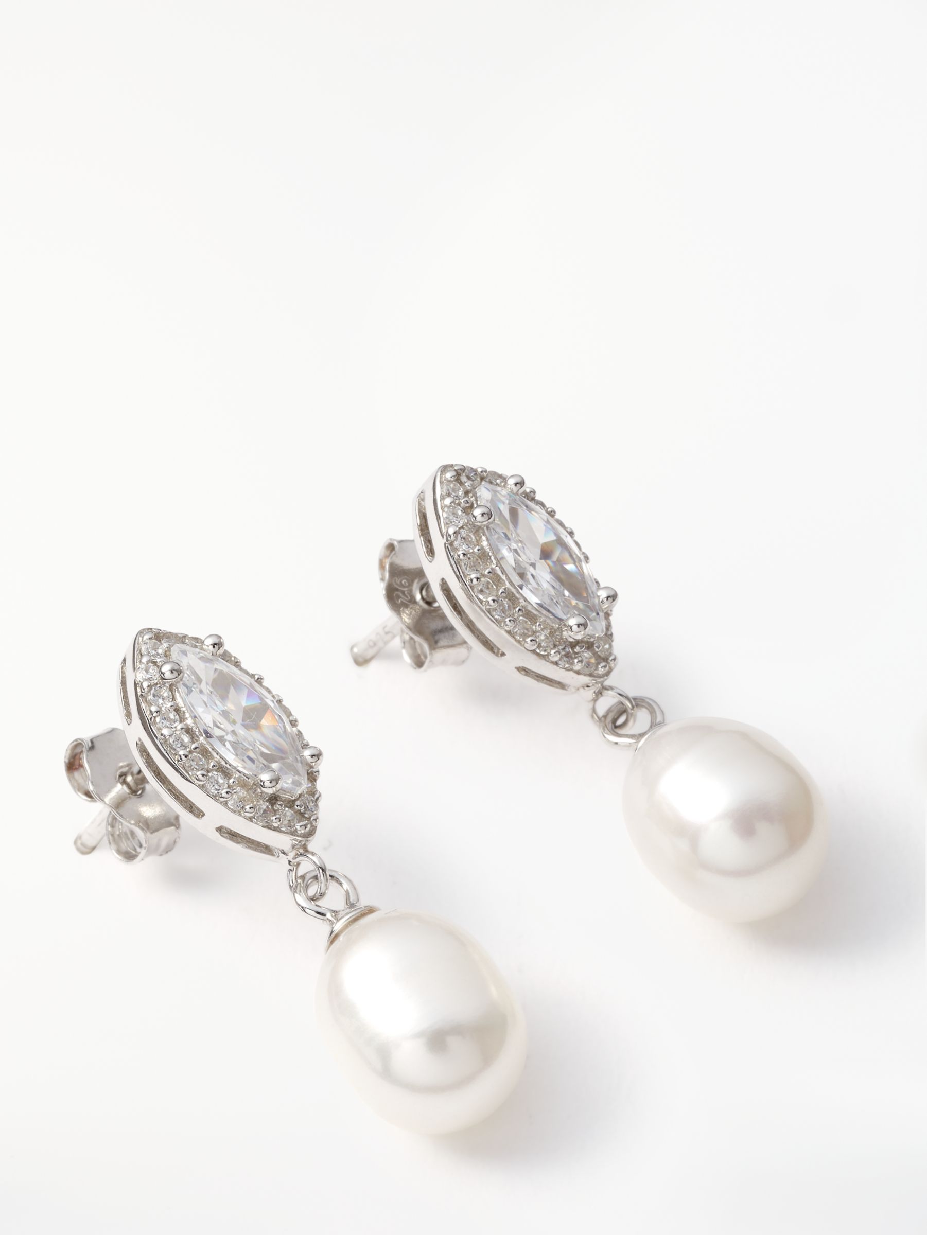 Buy Lido Freshwater Pearl and Marquise Cubic Zirconia Drop Earrings, Silver/White Online at johnlewis.com