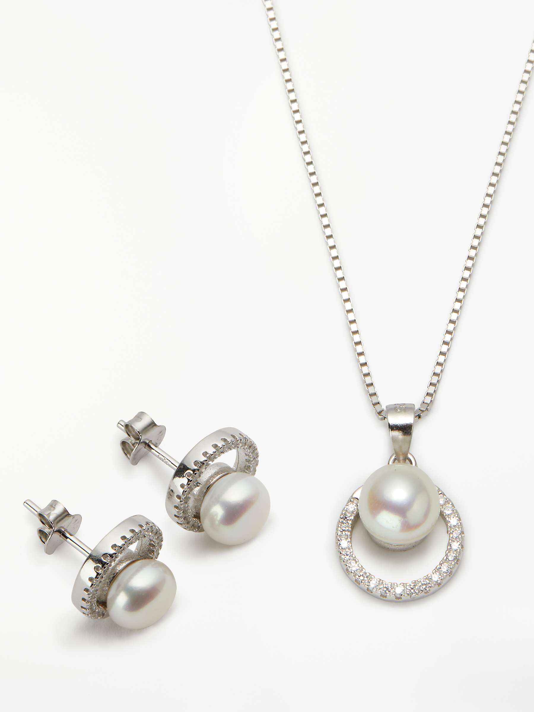 Buy Lido Crystal and Freshwater Pearl Round Stud Earrings and Pendant Necklace Jewellery Set, Silver Online at johnlewis.com