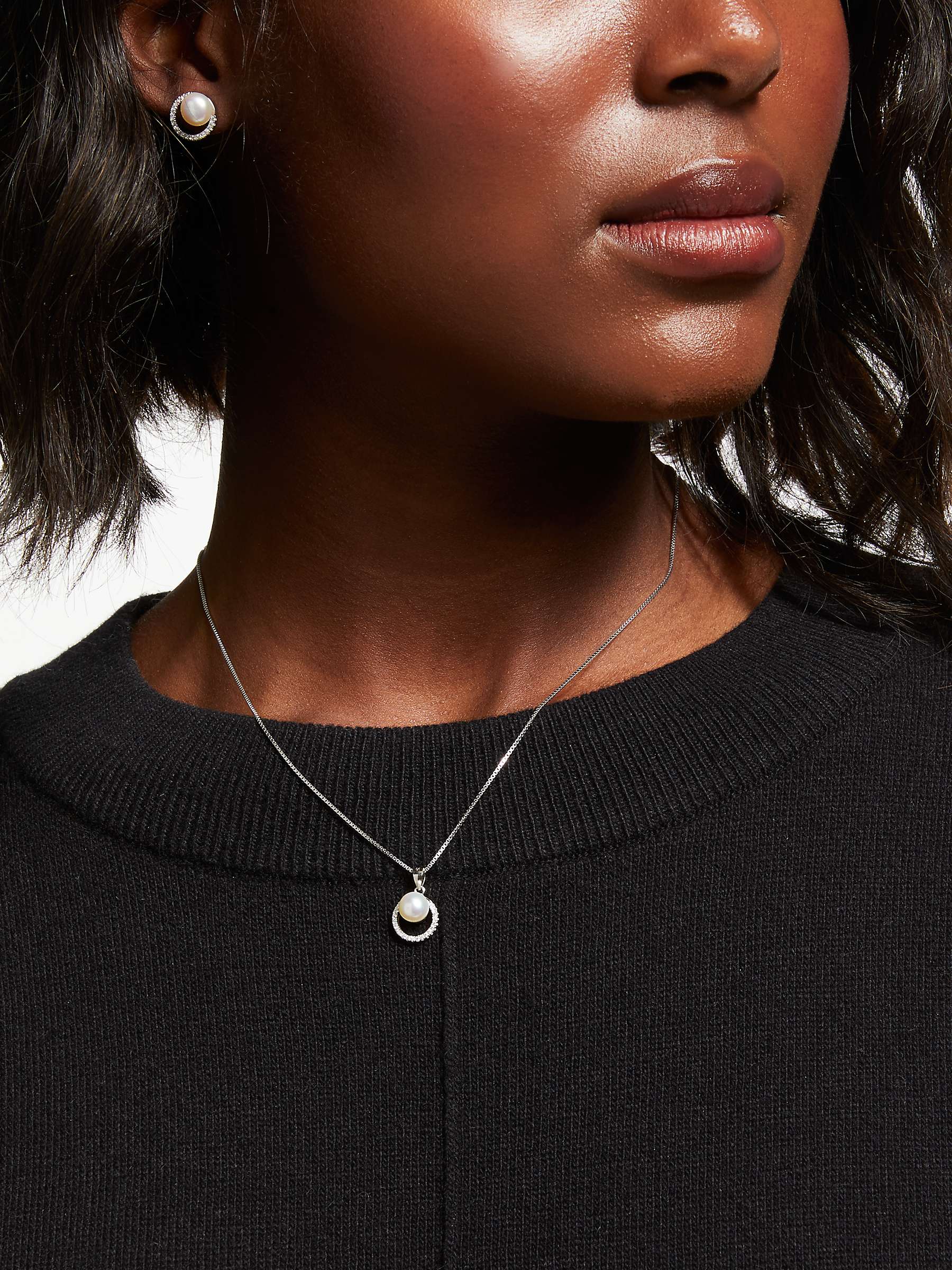 Buy Lido Crystal and Freshwater Pearl Round Stud Earrings and Pendant Necklace Jewellery Set, Silver Online at johnlewis.com