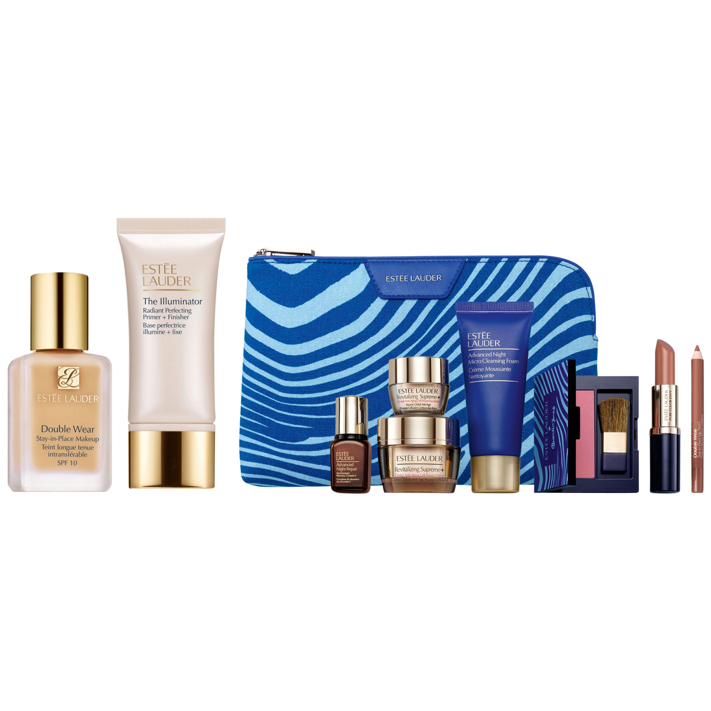 Estée Lauder Double Wear Stay-In-Place Foundation 1W0 Warm Porcelain and Primer with Gift (Bundle)