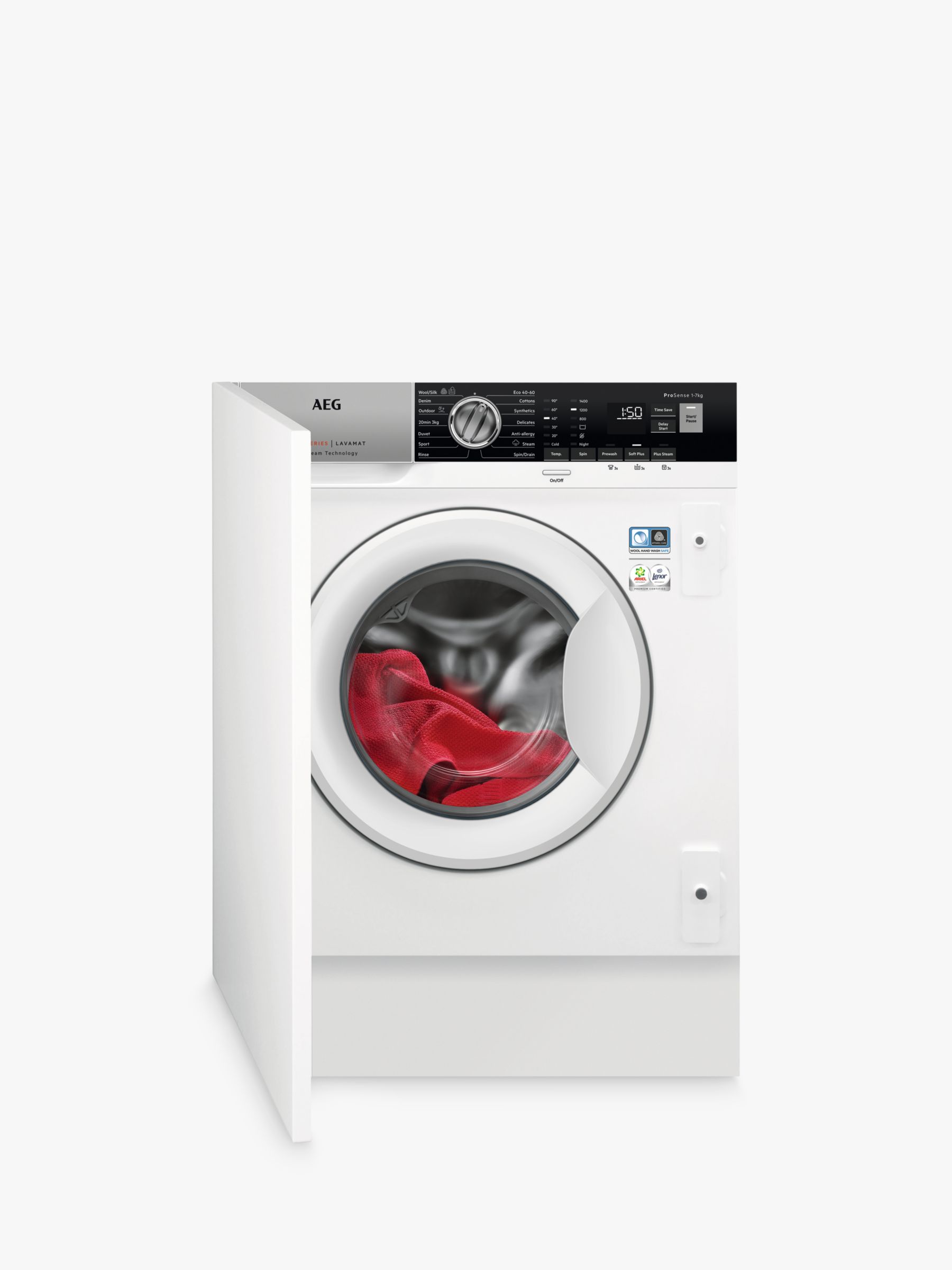 AEG L7FE7461BI Integrated Washing Machine, 7kg Load, A+++ Energy Rating, 1400 RPM, White