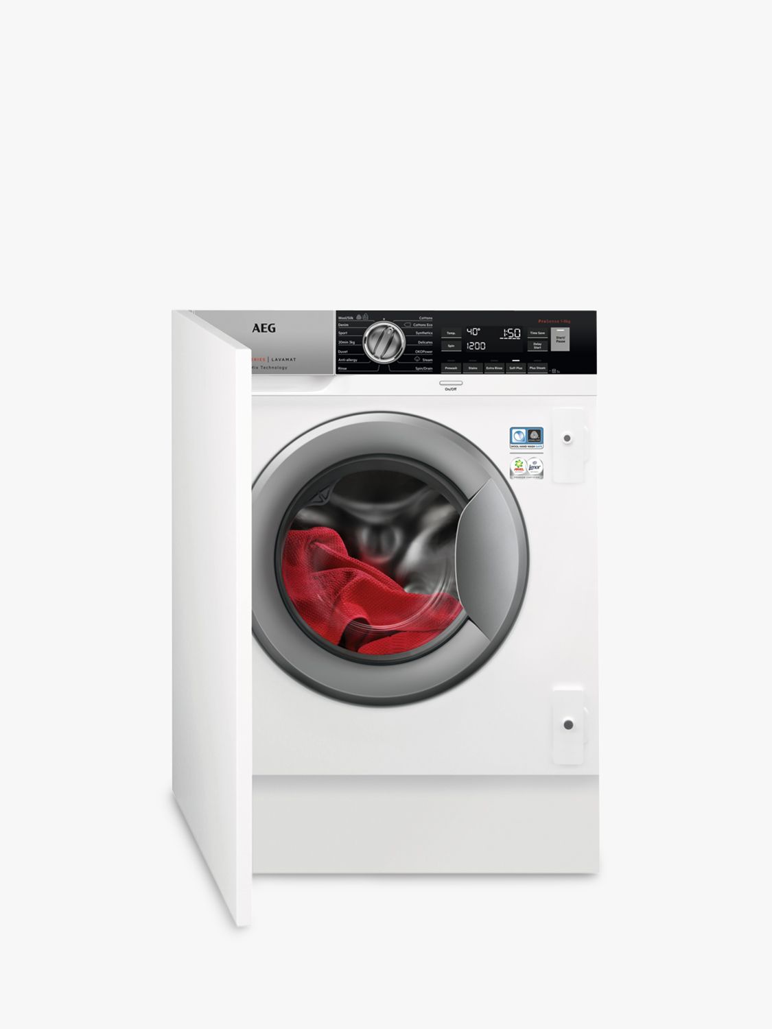 AEG L8FC8432BI Integrated Washing Machine, 8kg Load, A+++ Energy Rating, 1400rpm Spin, White