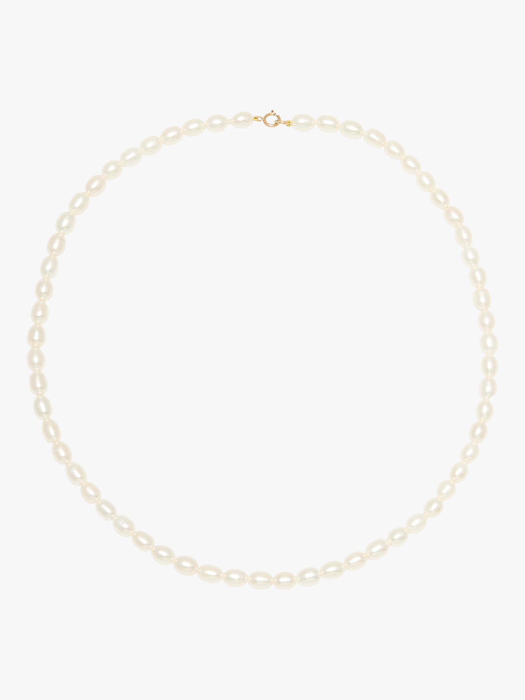 A B Davis 9ct Gold Clasp Rice Pearl Necklace, White