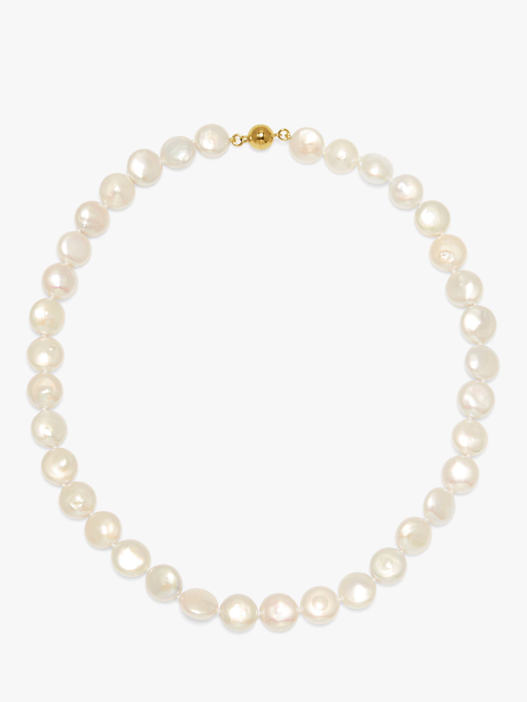 A B Davis 9ct White Gold Coin Freshwater Pearl Necklace, White at John ...