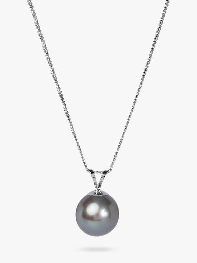 A B Davis 9ct White Gold Tahitian Pearl Pendant Necklace, Grey