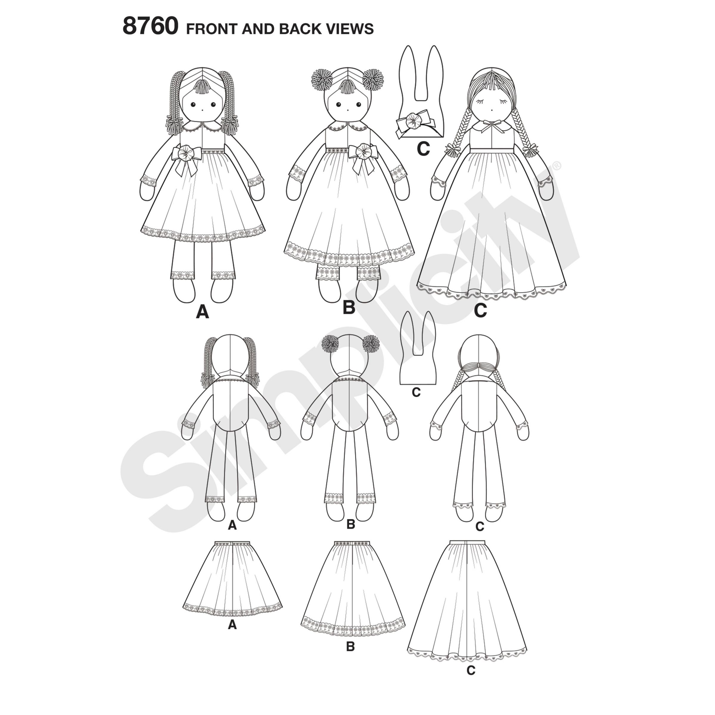 Simplicity Stuffed Dolls Sewing Pattern, 8760