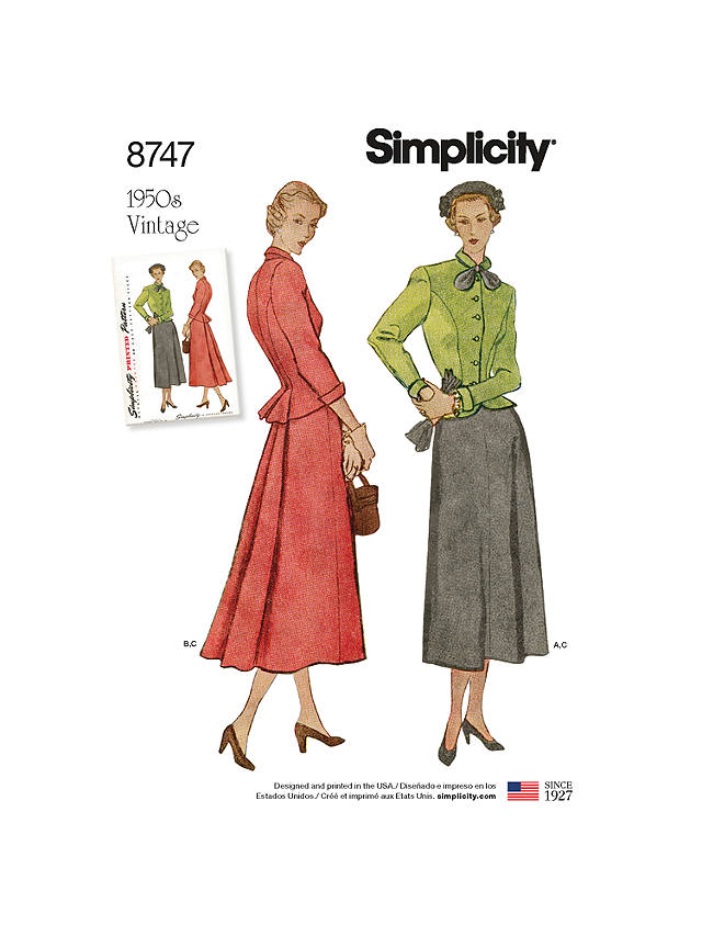 Simplicity Misses' 1950's Vintage Suit Sewing Pattern, 8747