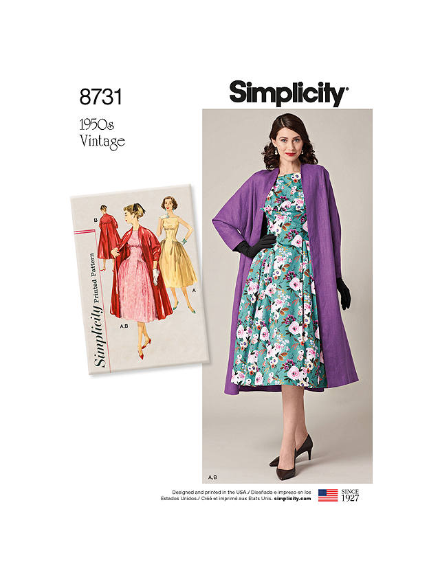 Simplicity 1950's Vintage Women's Dress And Coat Sewing Pattern, 8731, H5