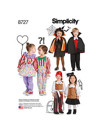 Simplicity Toddlers' Halloween Costumes Sewing Pattern, 8727, 6 months-4 years