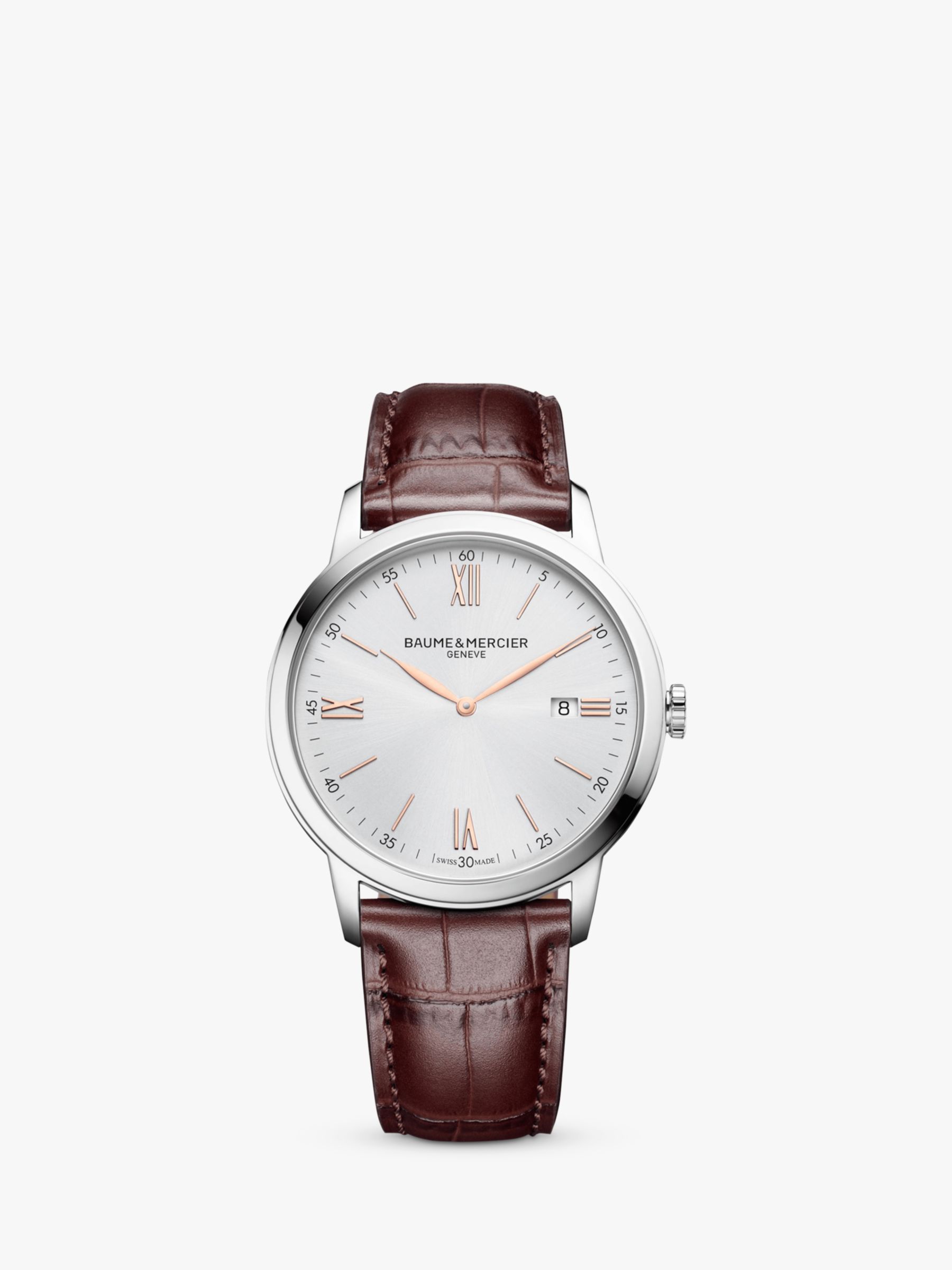 Baume et Mercier M0A10415 Men's Classima Date Leather Strap Watch, Brown/White