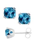 E.W Adams 9ct Gold Cushion Stud Earrings, Blue Topaz