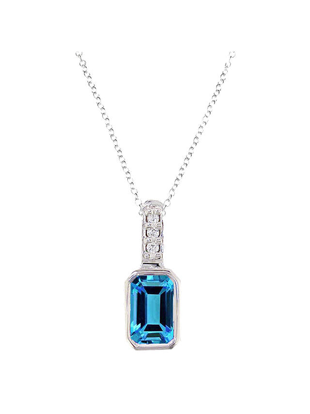 E.W Adams 9ct White Gold Diamond and Topaz Pendant Necklace