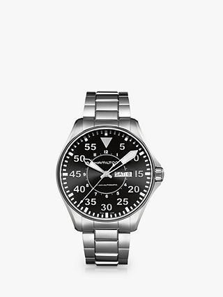 Hamilton H64715135 Men's Khaki Aviation Day Date Automatic Bracelet Strap Watch, Silver/Black