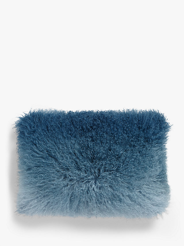John Lewis Mongolian Sheepskin Ombre Cushion, Carbon Blue