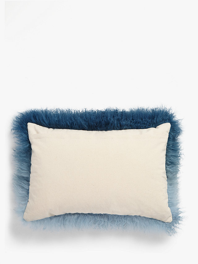 John Lewis Mongolian Sheepskin Ombre Cushion, Carbon Blue