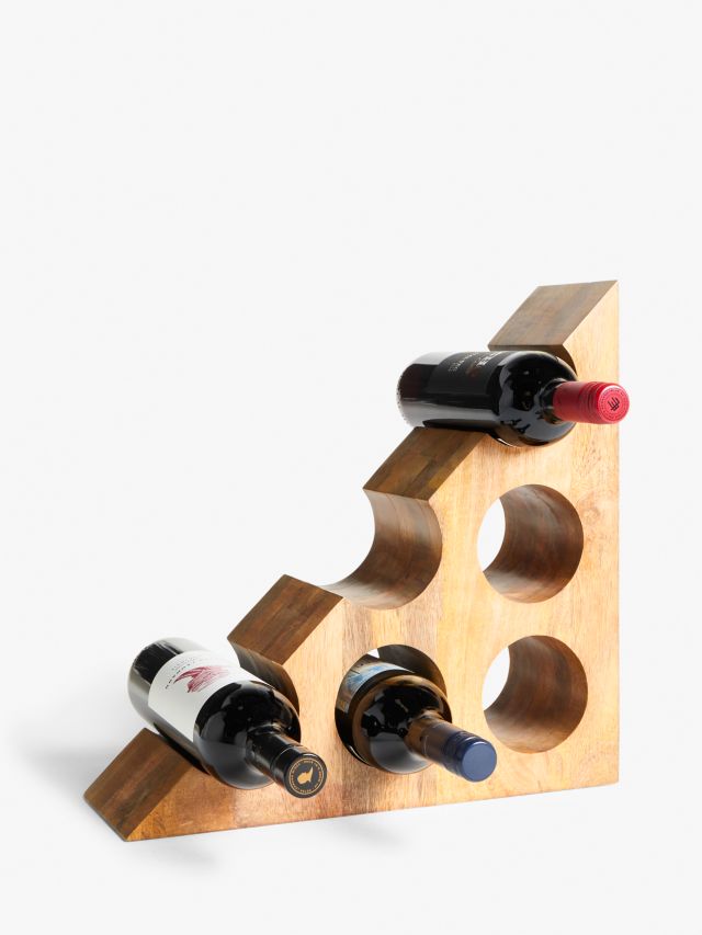 Handcrafted Sculptural Mango Wood 6-Bottle Wine Rack