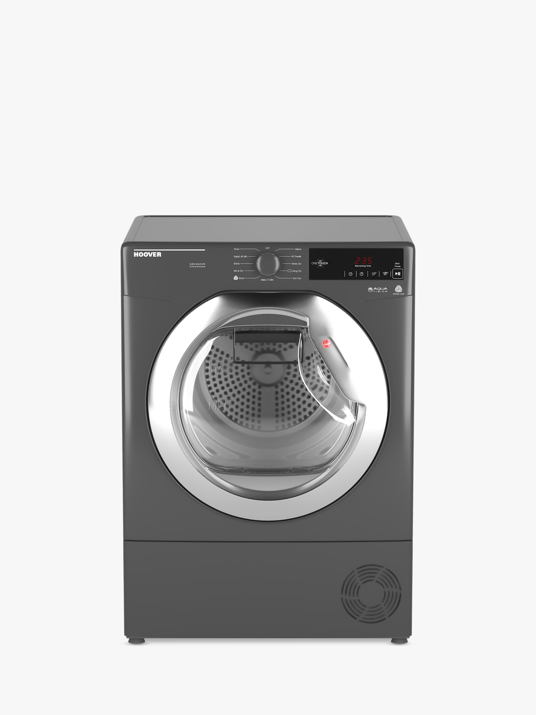 Hoover DXC9TCER Condenser Tumble Dryer, 9kg Load, B Energy Rating, Grey