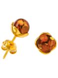 Be-Jewelled Round Amber Stud Earrings, Gold/Cognac