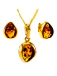 Be-Jewelled Teardrop Stud Earrings and Pendant Necklace Jewellery Set, Gold/Cognac