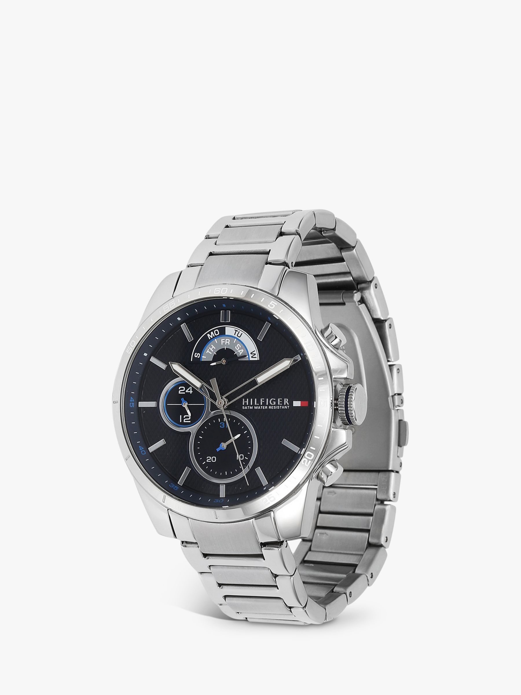 Buy Tommy Hilfiger 1791348 Men's Chronograph Bracelet Strap Watch, Silver/Blue Online at johnlewis.com