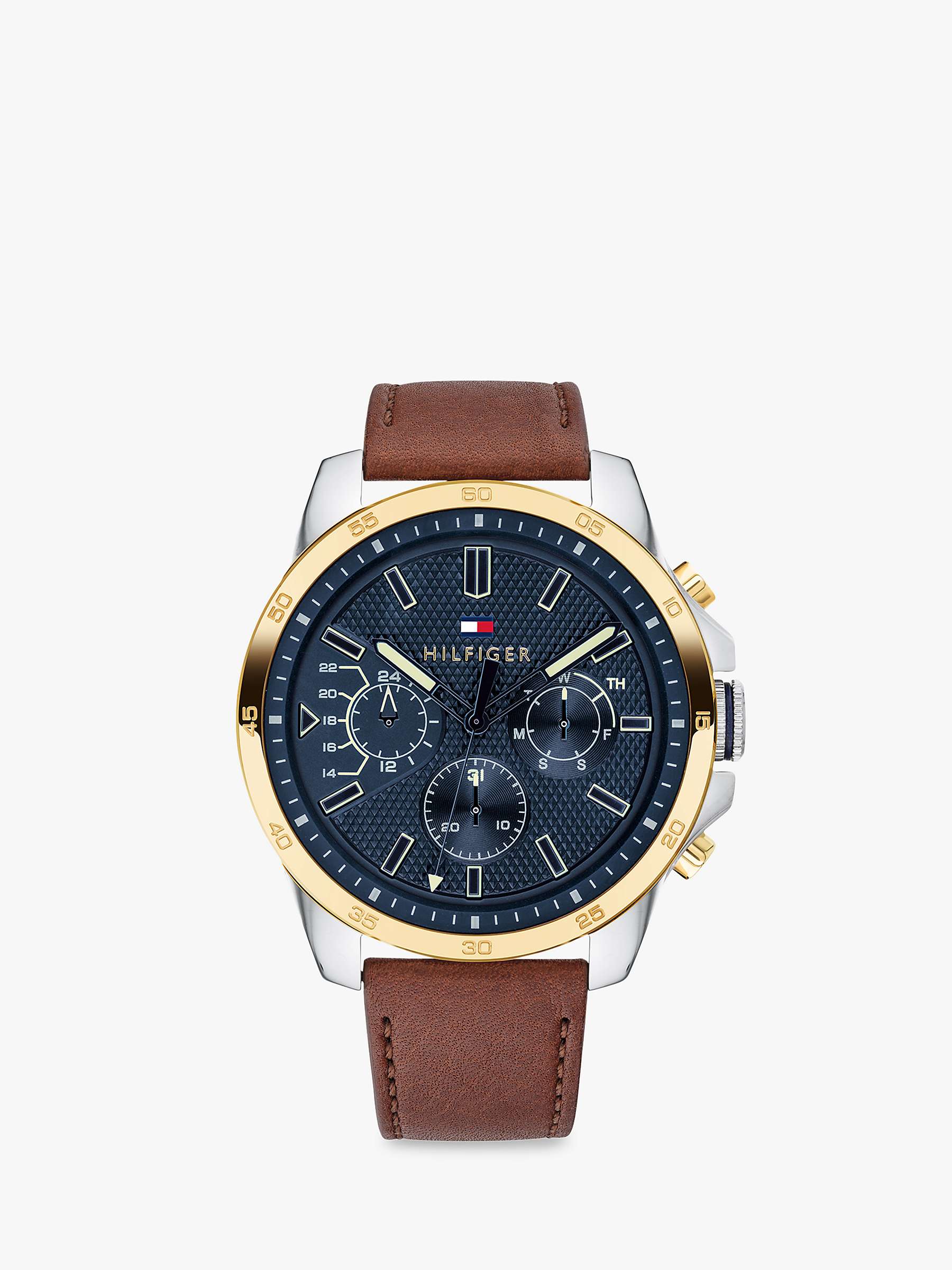 Marine fordøjelse åndelig Tommy Hilfiger 1791561 Men's Chronograph Leather Strap Watch, Brown/Blue at  John Lewis & Partners