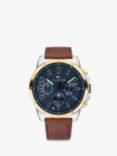 Tommy Hilfiger 1791561 Men's Chronograph Leather Strap Watch, Brown/Blue