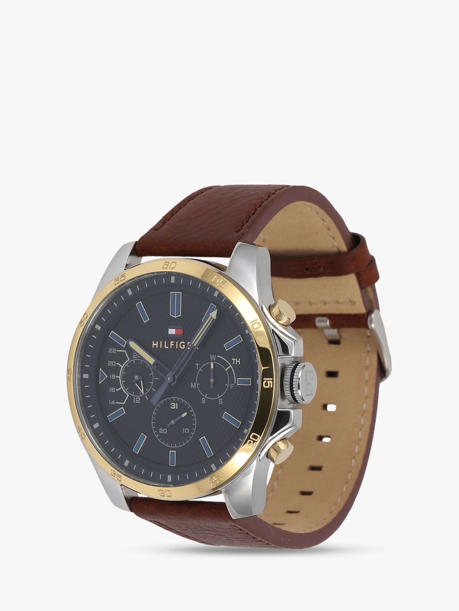 Buy Tommy Hilfiger 1791561 Men's Chronograph Leather Strap Watch, Brown/Blue Online at johnlewis.com