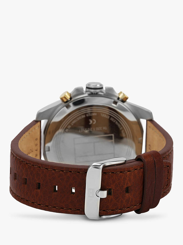 Tommy Hilfiger 1791561 Men's Chronograph Leather Strap Watch, Brown/Blue