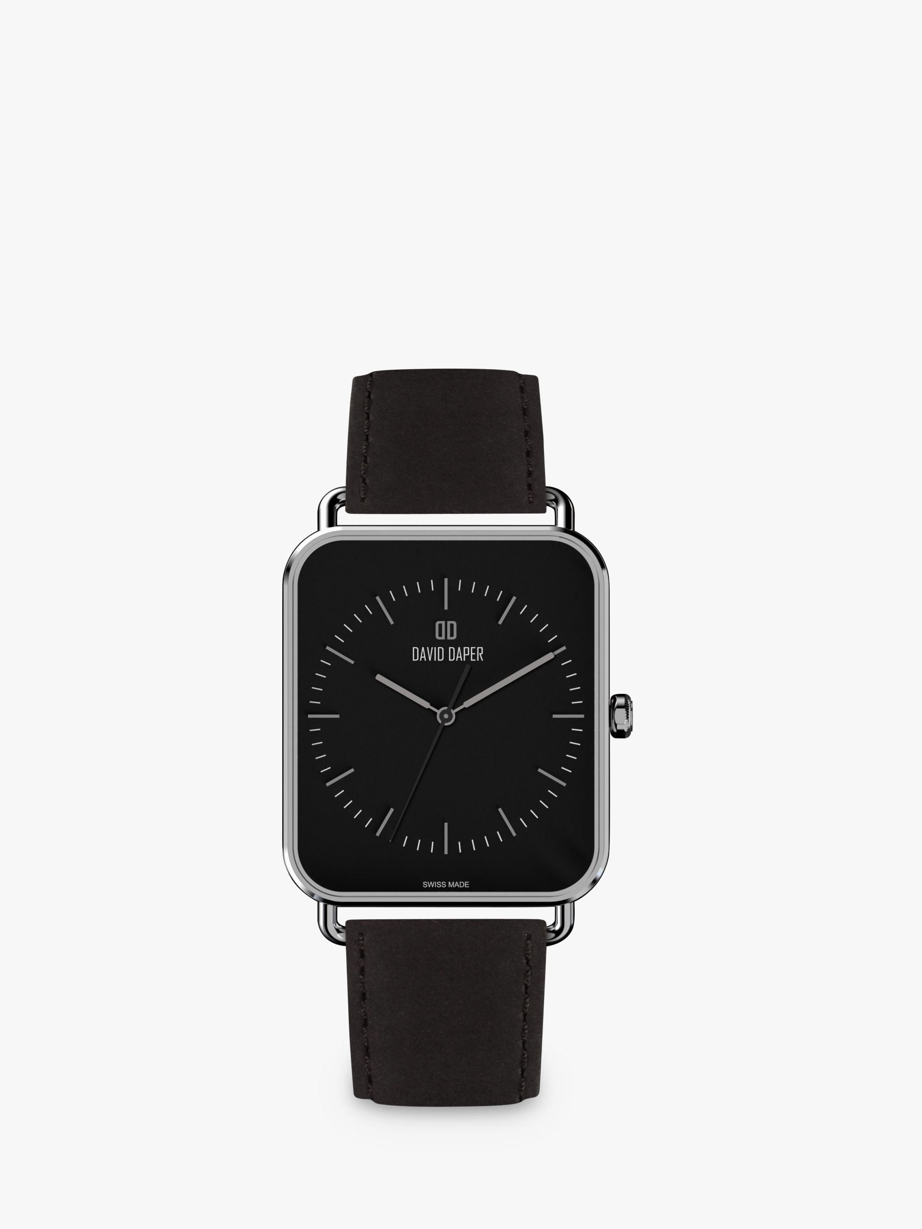 David Daper Unisex Rectangular Leather Strap Watch at John Lewis & Partners