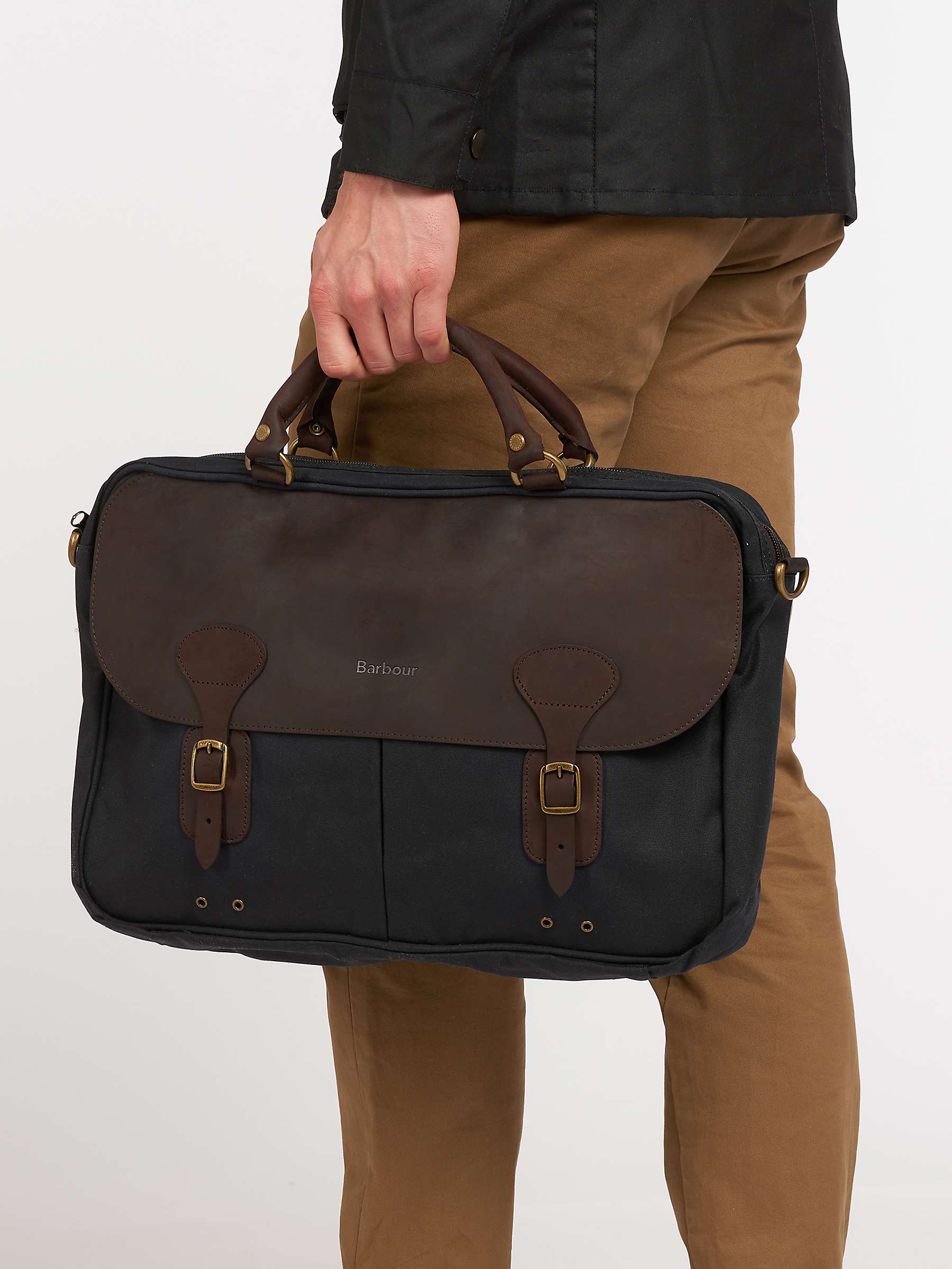 Buy Barbour Waxed Cotton Briefcase, Navy Online at johnlewis.com
