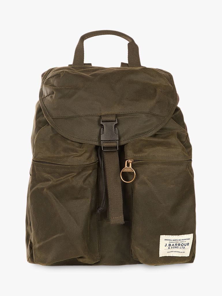 Barbour Whitby Waxed Cotton Backpack, Olive at John Lewis & Partners