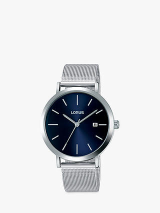 Lorus Men's Date Mesh Bracelet Strap Watch, Silver/Blue RH941JX9