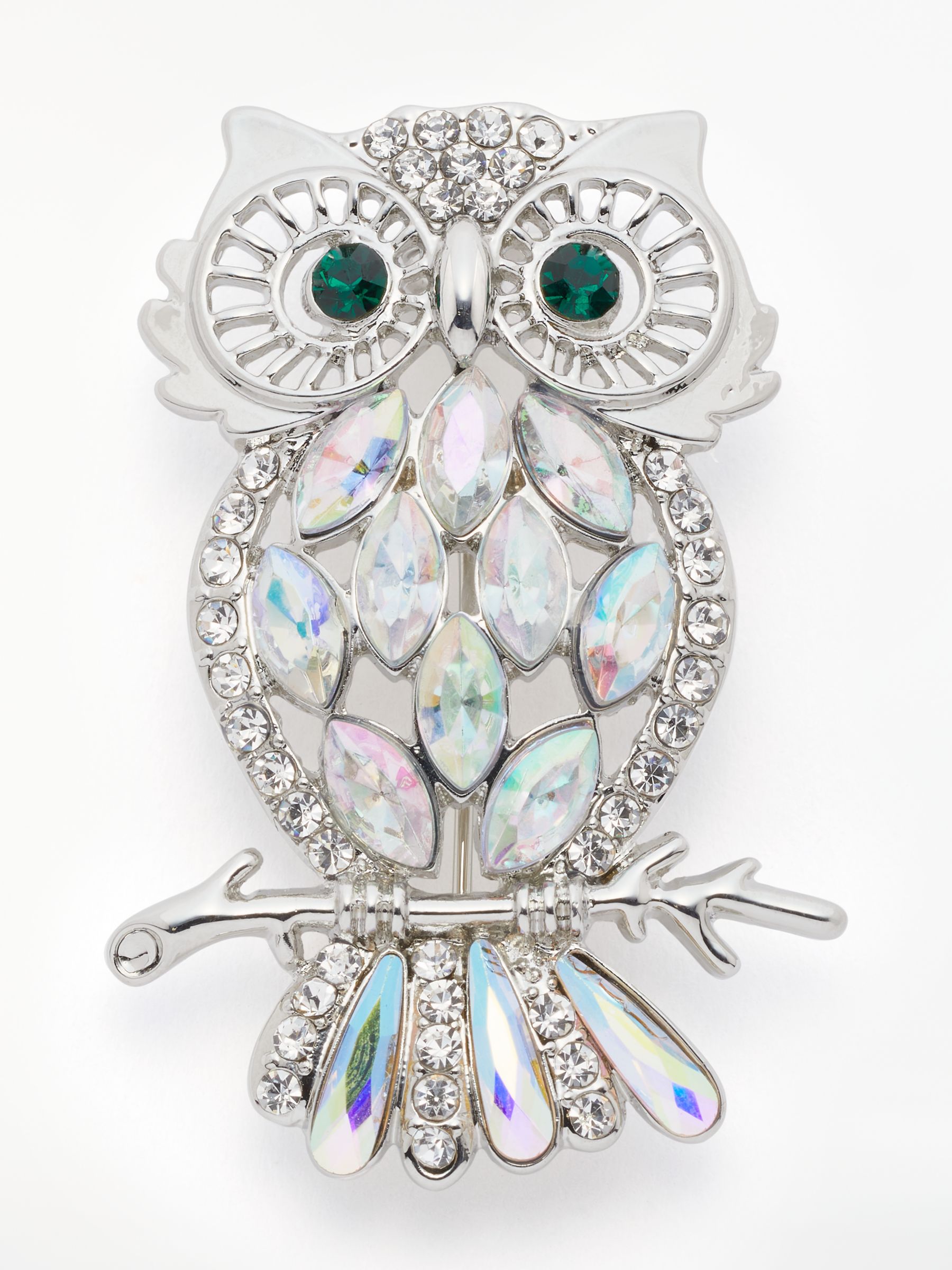 John Lewis & Partners Crystal Owl Brooch, Silver