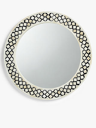 John Lewis & Partners Layla Inlay Pattern Round Mirror, 60cm, Black/White