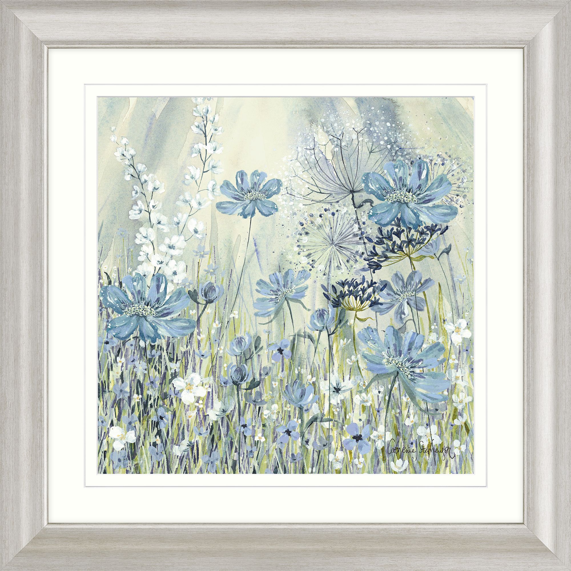 Catherine Stephenson - Powder Blue Flowers I Framed Print & Mount, 68.5