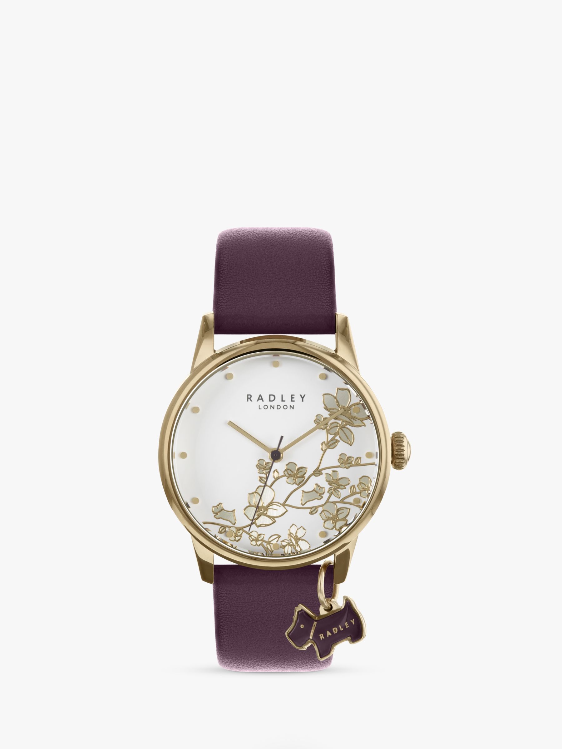 Radley Women's Floral Leather Strap Watch, Purple/White RY2688