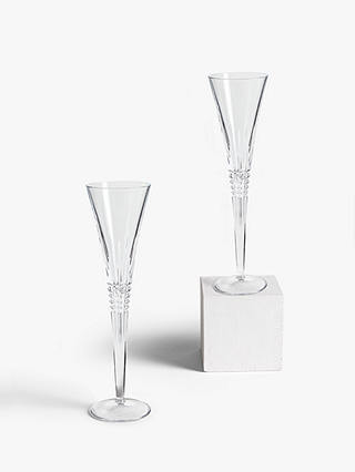 John Lewis & Partners Diamond Cut Glass Champagne Flutes, 204ml, Set of 2, Clear